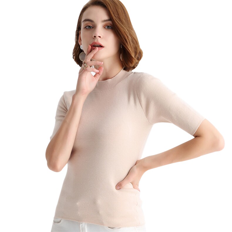 新款女士秋冬柔软半高领中袖打底衫贴肤舒适显瘦百搭优雅气质,针织衫/毛衣,洁纯羊绒