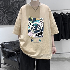 YT26275-P30亚麻短袖t恤男大码五分袖男宽松七分袖大皂风模特，男装T恤，电商A040