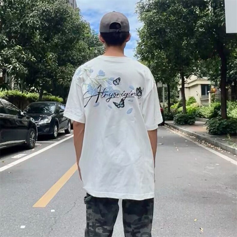 万针全刺绣解构设计260克重磅双纱纯棉高品质美式高街短袖T恤特35,男装T恤,电商A486