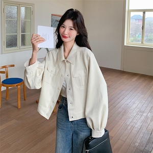 白色休闲麂皮绒短外套女2025春新款韩版百搭减龄小个子设计感夹克图片
