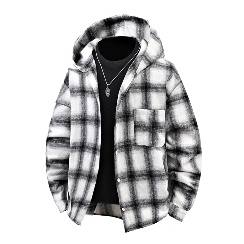 特批45数据款港风连帽格子衬衫宽松外套男女百搭格子外套CS2399，男装衬衫，电商A128