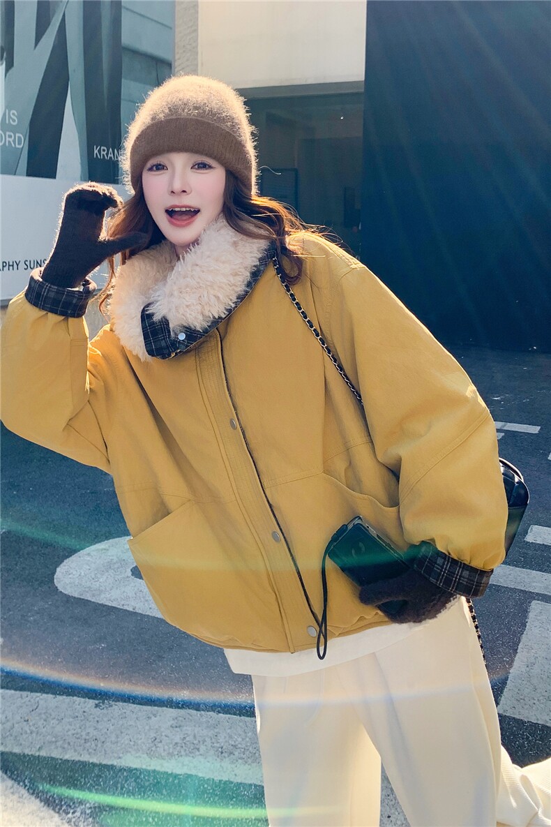 冬季新款黄色拼毛90绒羽绒外套203-9576-P305-K458,女装羽绒服,浙宝203