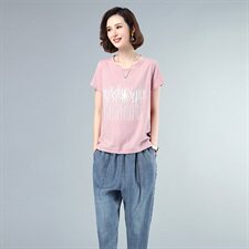 2021年夏季时尚百搭圆领短袖宽松印花T恤，女装T恤，独衣靓