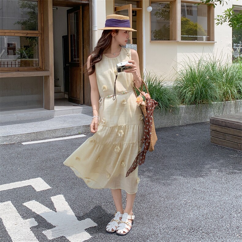 26夏季新款气质温柔风海边法式立体花朵连衣裙182A8637P155K23,女装连衣裙,浙宝182A