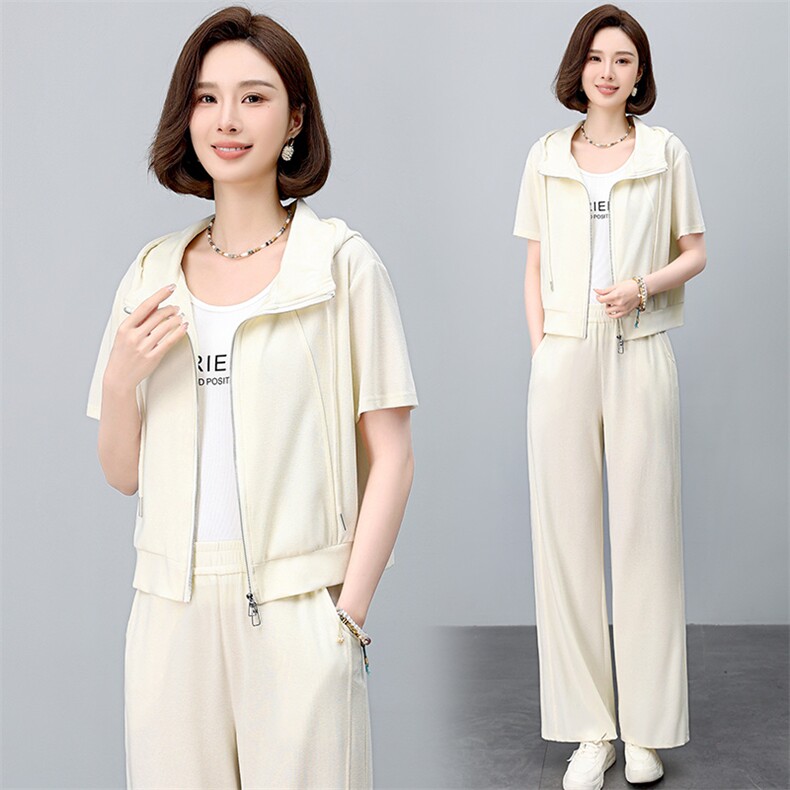 时尚休闲运动套装女2025夏季新款中年妈妈洋气减龄连帽卫衣两件套,女装套装/套裙,依恋蒂丝