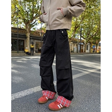 抖音品质春季美式高街格子拼接宽松休闲裤B315-K869-p55控78，男装休闲裤，电商B315