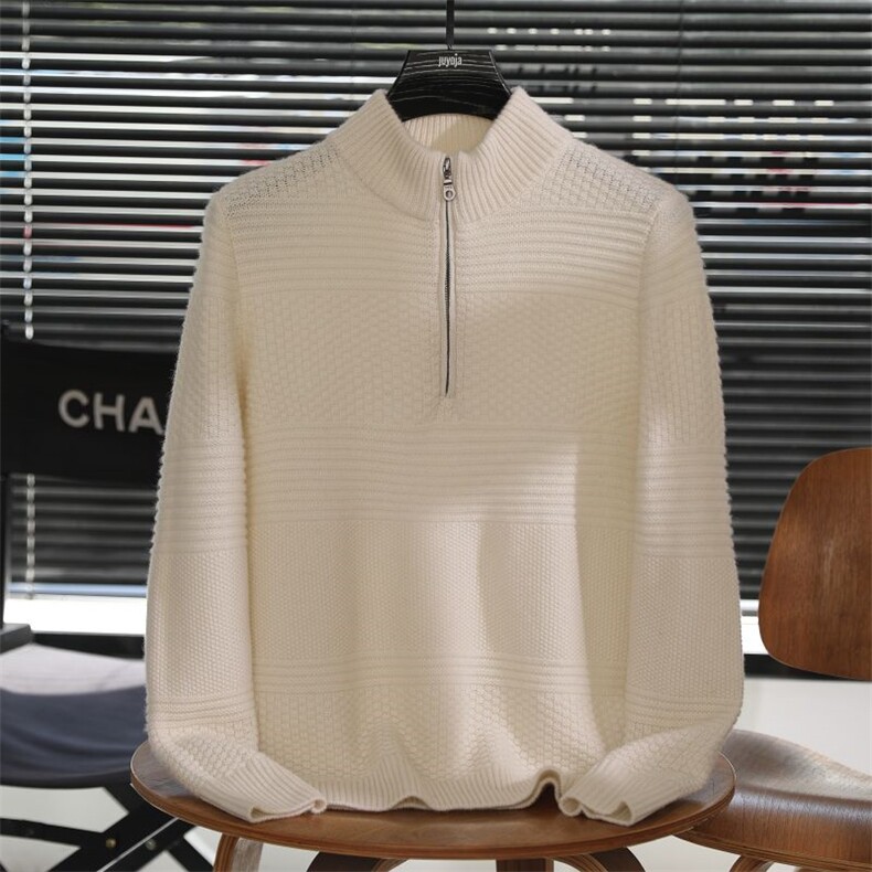 2025年秋季长袖时尚都市半高拉链通勤休闲简约，男装羊绒套衫，君道羊绒