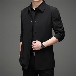 2023春季新款中年男士时尚商务休闲高端风衣夹克外套宽松百搭男装图片