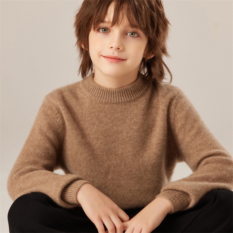 2024秋冬新款童装35%山羊绒7针正肩平面半高领纯色羊绒衫，童装儿童羊绒衫，旭泰羊绒