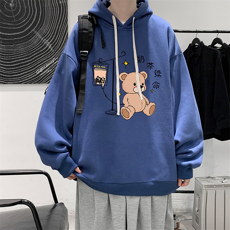 WY2194-P35 加绒款-P40 纯棉连帽卫衣男大码运动帽衫宽松薄外套男图片