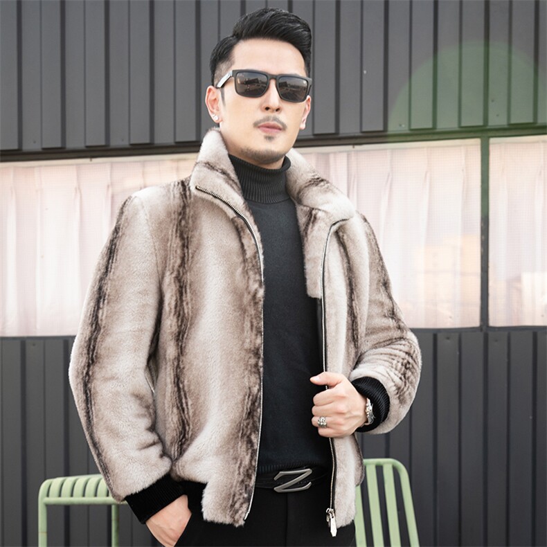 2023新款秋冬卡貂绒外套男士中年商务休闲上衣翻领长袖夹克男装,男装夹克,电商B212（原钱塘6029）