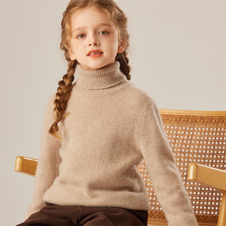 2024秋冬新款童装35%山羊绒7针正肩高翻领纯色羊绒衫，童装儿童羊绒衫，旭泰羊绒