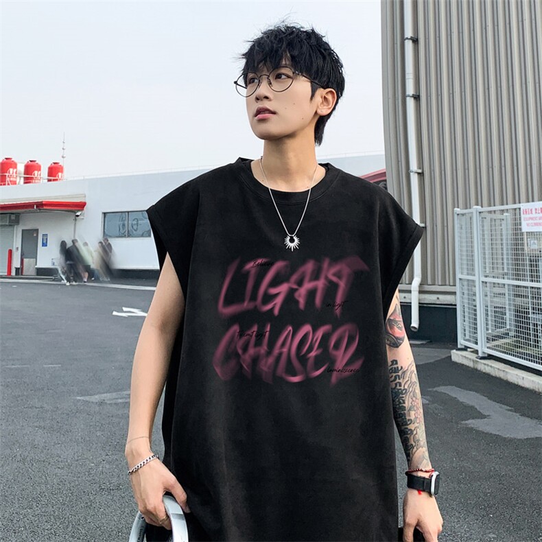 ！2025夏季新款男士麂皮绒背心情侣潮流无袖T恤TLBX17特P18,男装T恤,电商B220