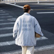 春秋高街设计感字母休闲夹港风潮牌做旧牛仔外套男克W5157-P65，男装夹克，星座512-2
