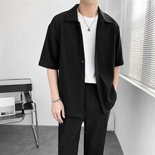 朝风夏季新款短袖衬衫套装五分袖衬衣裤子A328-2236-P105K145，男装休闲套装，星座406