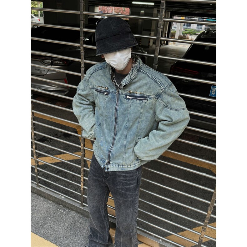 博主风cleanfit牛仔外套男美式复古垫肩夹克JK2409-特P90,男装夹克,星座1007（原301D）