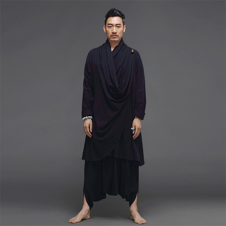 风棉麻打坐居士汉服宽松长款披风衣民族套装瑜伽服Q9220-P190，男装风衣，星座1105-3