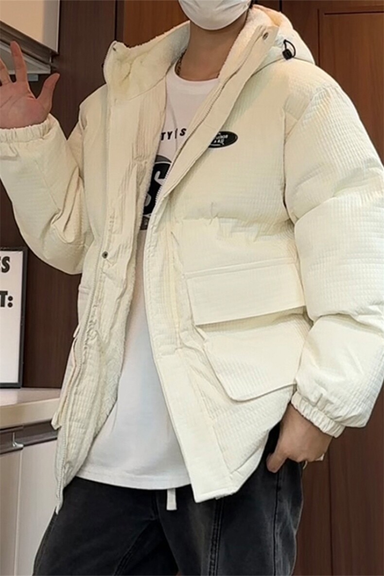 羊羔毛棉服外套男款冬季加绒加厚工装棉袄美式复古情侣连帽面包服,男装棉衣,电商A141