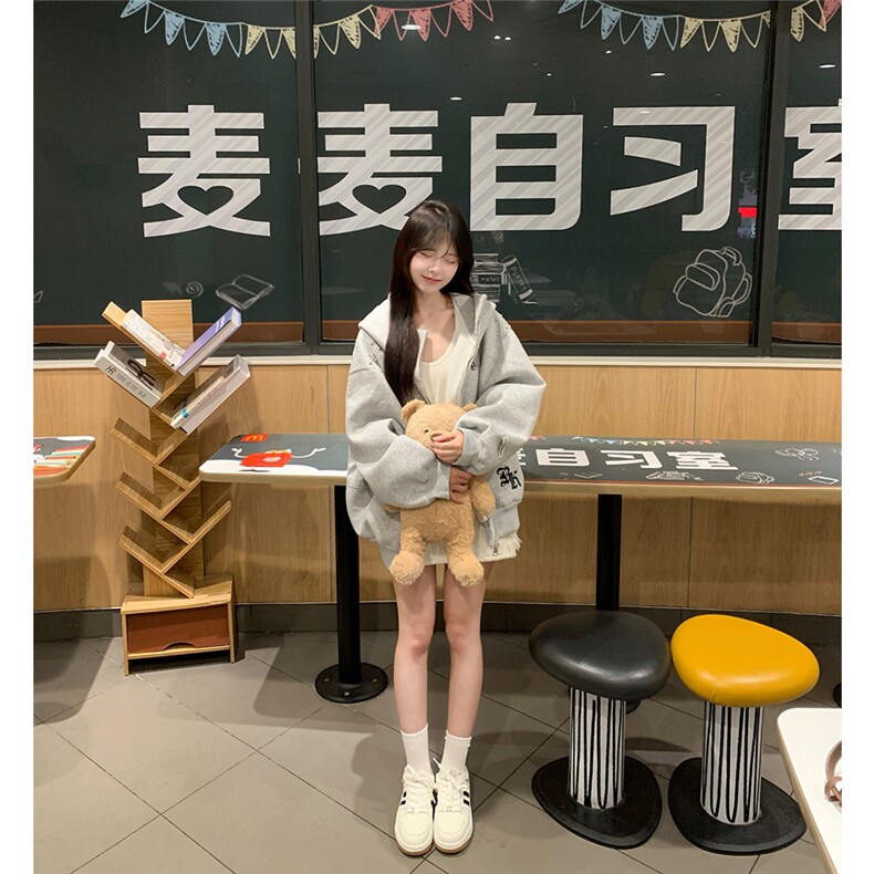 街头杜宾犬耳朵铆钉连帽卫衣男女生秋季宽松薄款拉链外套男-Y3159,女装短外套,星座601-1
