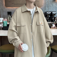 A775-P36新款百搭华夫格外套男潮流宽松长袖衬衫日系休闲衬，男装衬衫，星座512-6