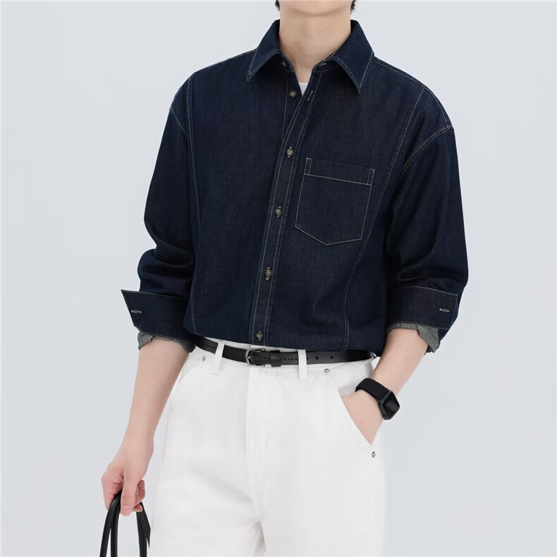 牛仔衬衫男装长袖春夏美式潮牌夏季衬衣青年男士薄外套牛仔衣潮，男装工装外套，星座302B-2