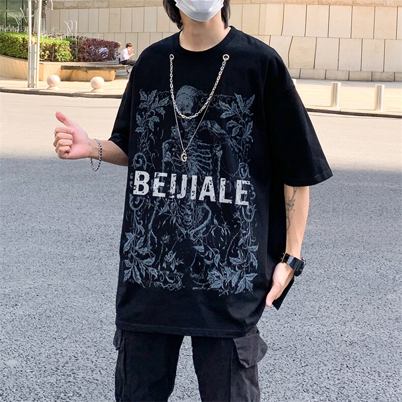 潮牌亚比风衣服男女宽松项链装饰骷髅短袖T恤半袖T0838-P26,男装T恤,星座308B-1