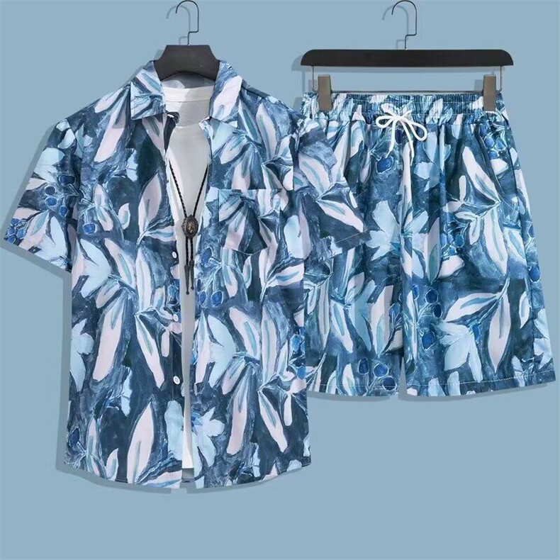 花衬衫男短袖夏季潮牌痞帅休闲上衣服冰丝凉感外套翻领沙滩衬衣男,男装衬衫,星座506B
