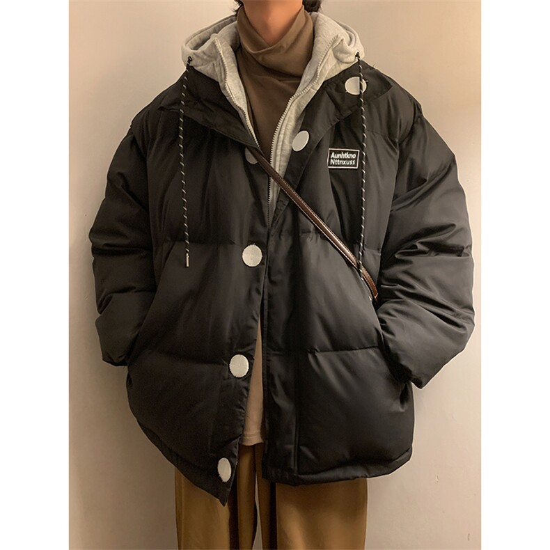 假两件连帽棉衣男加厚美式复古面包服外套V8023/P88，男装棉衣，电商D202-1