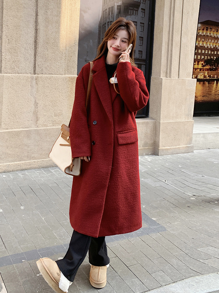 新年红色双面羊绒大衣女秋冬高级感2025新款韩版显瘦结婚呢子外套,女装羽绒服,新风尚