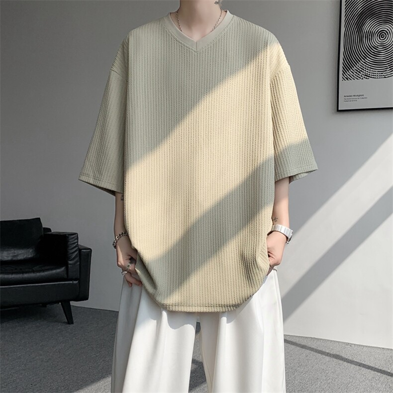 8XL-M短袖肌理感冰丝凉感T恤特大码鸡心领半袖纯色体恤DX1216/P28,男装T恤,电商B238