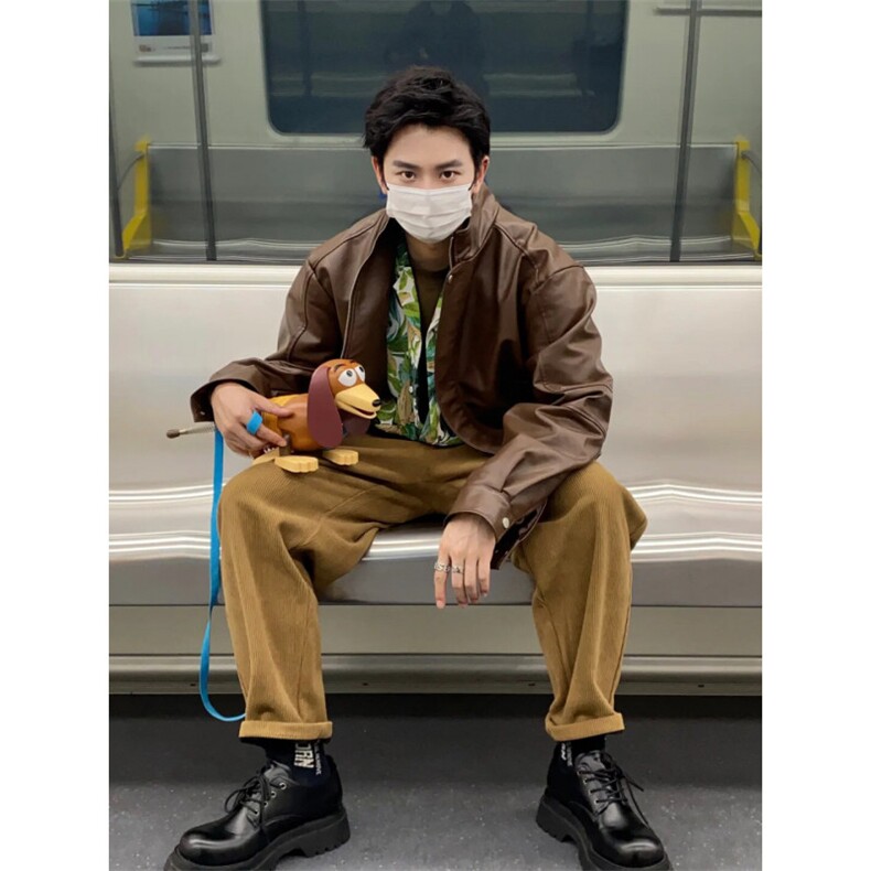 （网图现货）潮流垫肩百搭皮衣短款夹克外套1209-1-JK20-P70，男装皮衣，星座1209-1