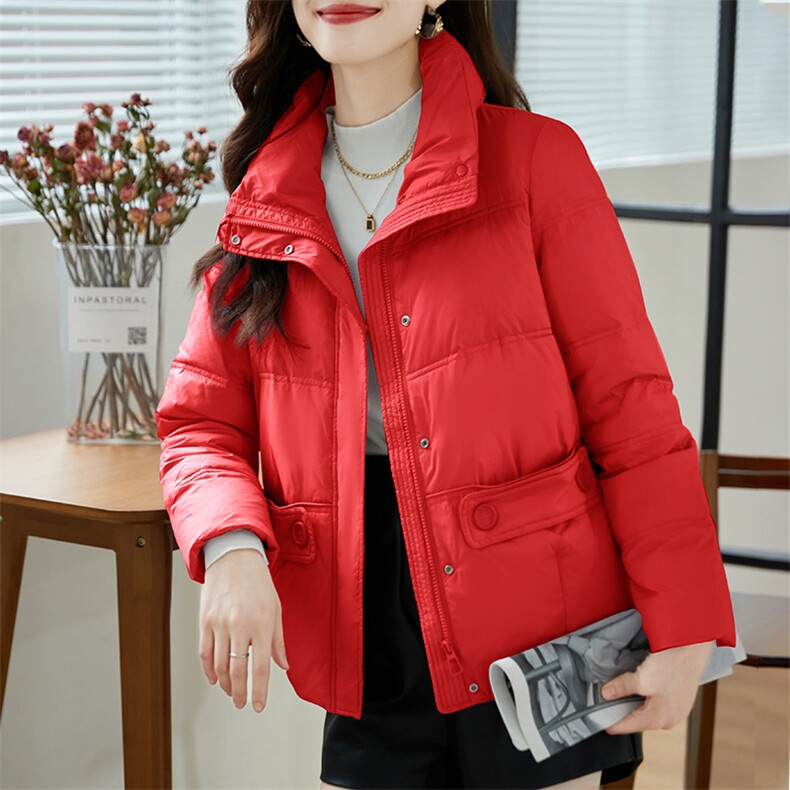 2022冬季新款羽绒服短款90%白鸭绒立领加厚休闲款,女装羽绒服,蝶眷