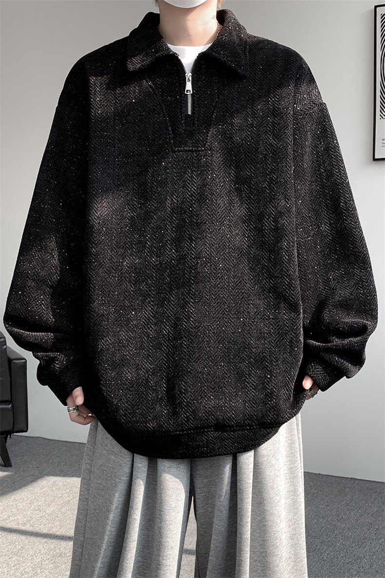雪尼尔满天星半拉链翻领卫衣大码高级Polo衫外套LW610特P50加绒60,男装Polo衫,电商B215