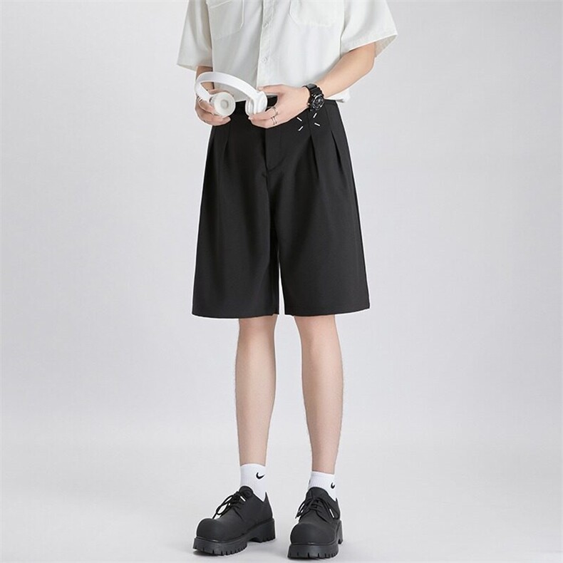 夏季美式休闲西装短裤男宽松阔腿冰丝垂感宽松五分裤子K6527-P41,男装牛仔裤,星座412-2