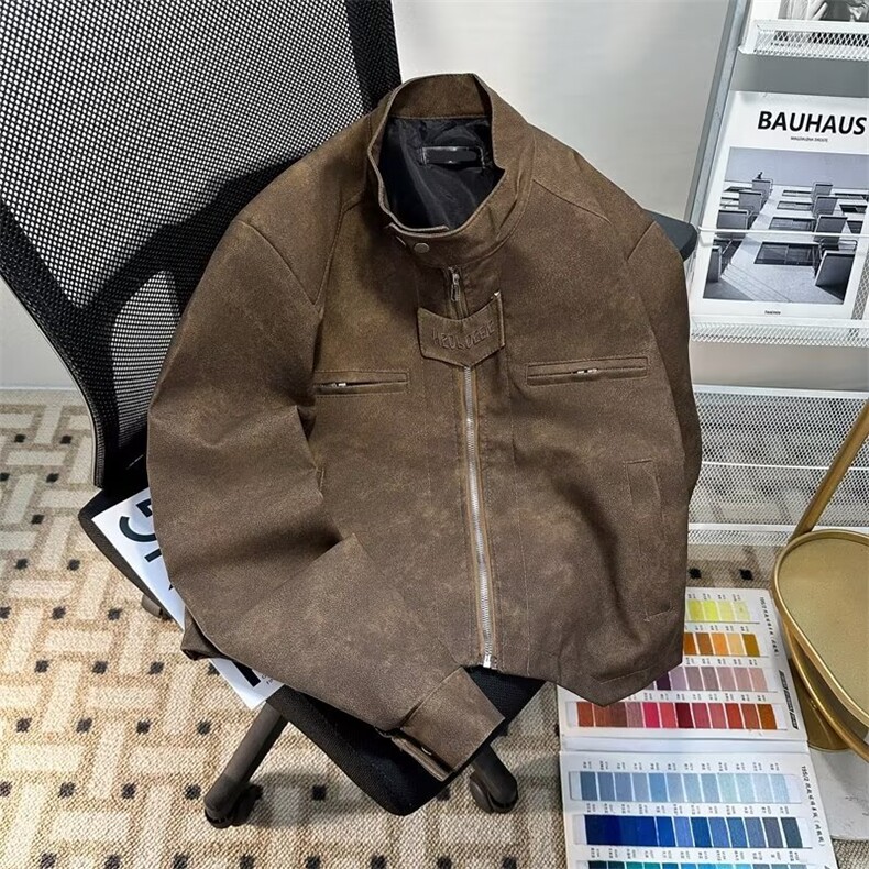 美拉德高街复古棕色机车皮衣外套 WT002 P75图片