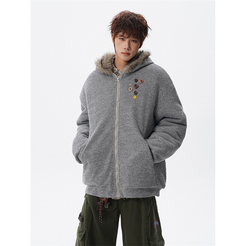 5XL-M MY1715-特P128座山雕毛领防寒夹克棉衣 针织格子面料300g图片