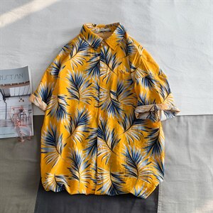 2021夏季新日系大码男港风沙滩情侣休闲短袖印花衬衫C3013-P35图片