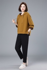 现货主推2025小众设计时尚简约撞色连帽卫衣套装，女装套装/套裙，深水步