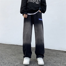 炸街痞帅直筒宽松阔腿裤美式高街潮牌渐变牛仔裤男士K7615-P40，男装牛仔裤，星座512-3