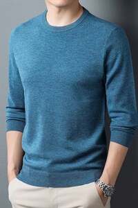 DN33101男式2023年新款纯羊毛衫男针织衫圆领纯色打底衫毛衣P85图片