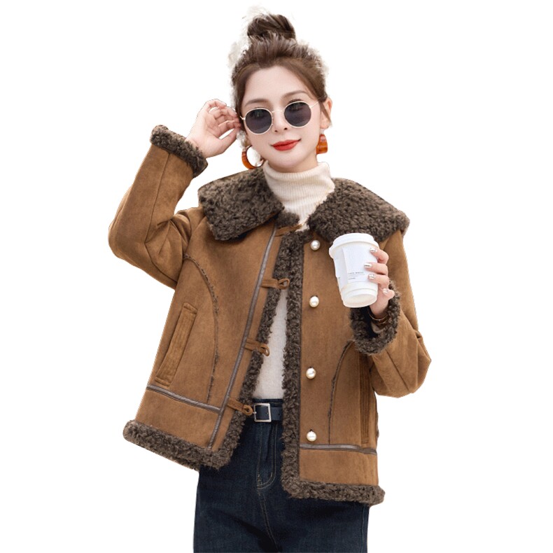 2025新款时尚宽松翻领皮毛一体,女装棉衣/棉服,自然秀