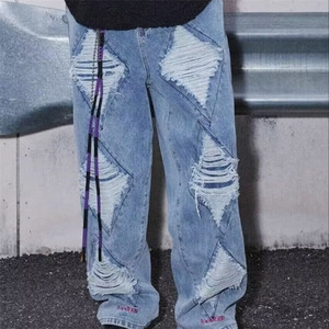 破洞牛仔裤男2025春秋新款美式复古直筒裤潮牌高街宽松直筒休闲裤图片