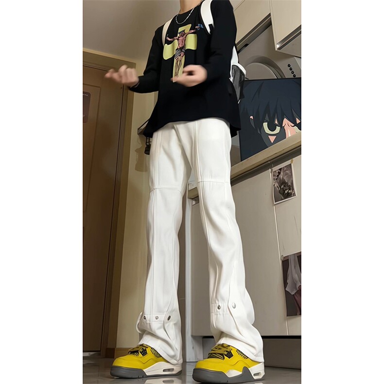 美式ins高街牛仔裤小众百搭微喇铆钉纽扣拼接牛仔裤K2301-P65，男装牛仔裤，电商A062