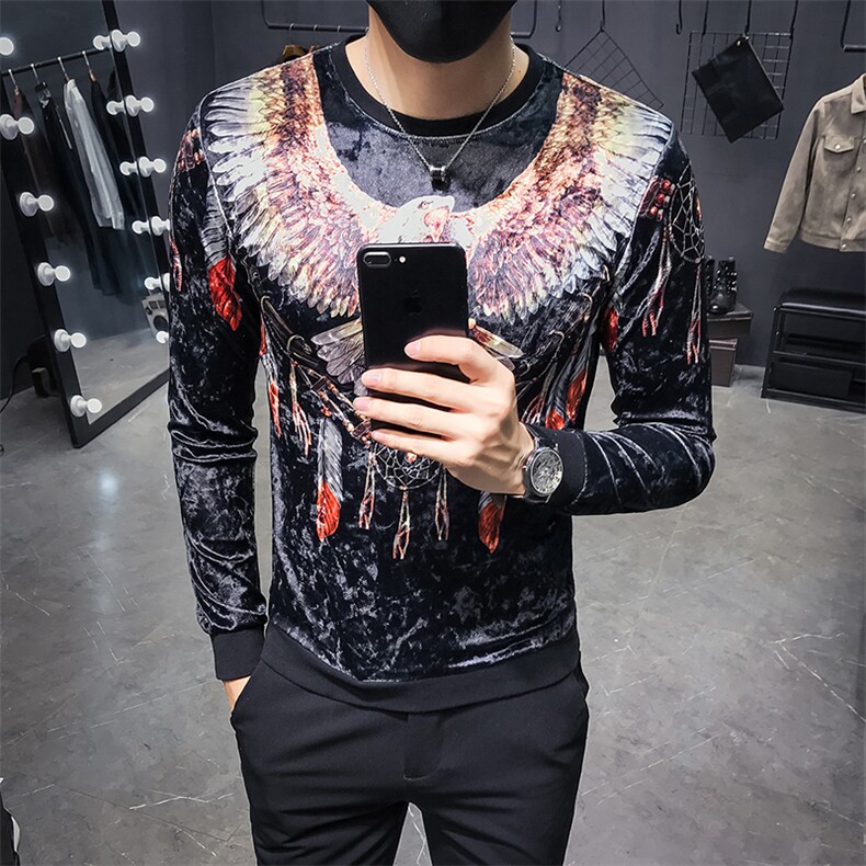 2021春秋季高质量金丝绒老鹰翅膀卫衣圆领套头男C301-W11-P60,男装卫衣,电商C301