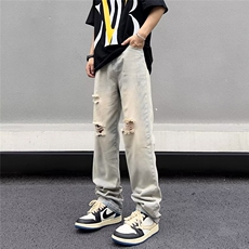 美式vibe裤子高街水洗牛仔裤男设计感小众拉链裤B3001P40，男装牛仔裤，星座1116-2