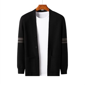 开衫男春秋季2023新款宽松中年人商务休闲外套针织衫纯色上衣服图片