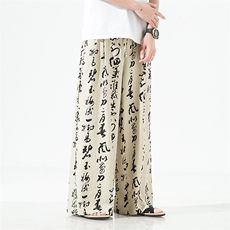 风书法印花休闲裤直筒长裤新款现货ZK02-P50控88，男装休闲裤，电商A021