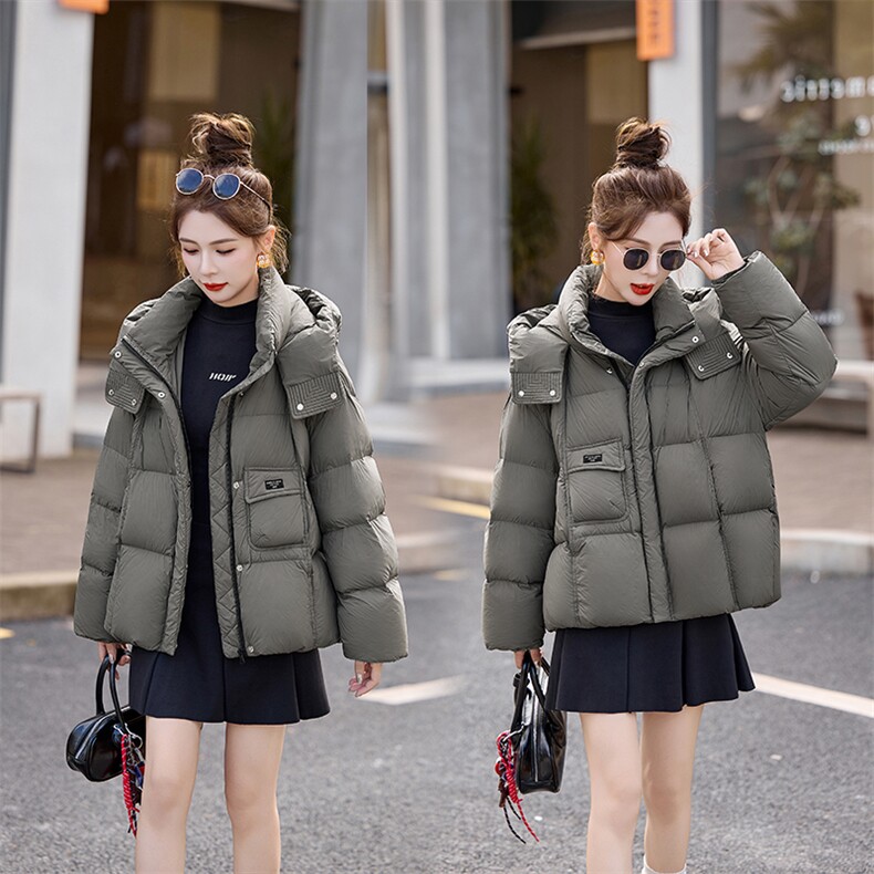 红色短款羽绒服女2024冬新款高级感加厚连帽保暖白鸭绒面包服外套,女装羽绒服,奕可儿