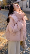 粉色小个子超好看时尚短款羽绒服女2025冬甜美学院风温柔面包服厚，女装羽绒服，2C113