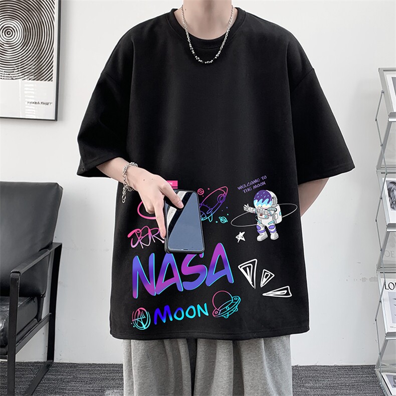NASA联名同款麂皮绒短袖t恤男大码半袖男JD82186-P25,男装T恤,电商A040